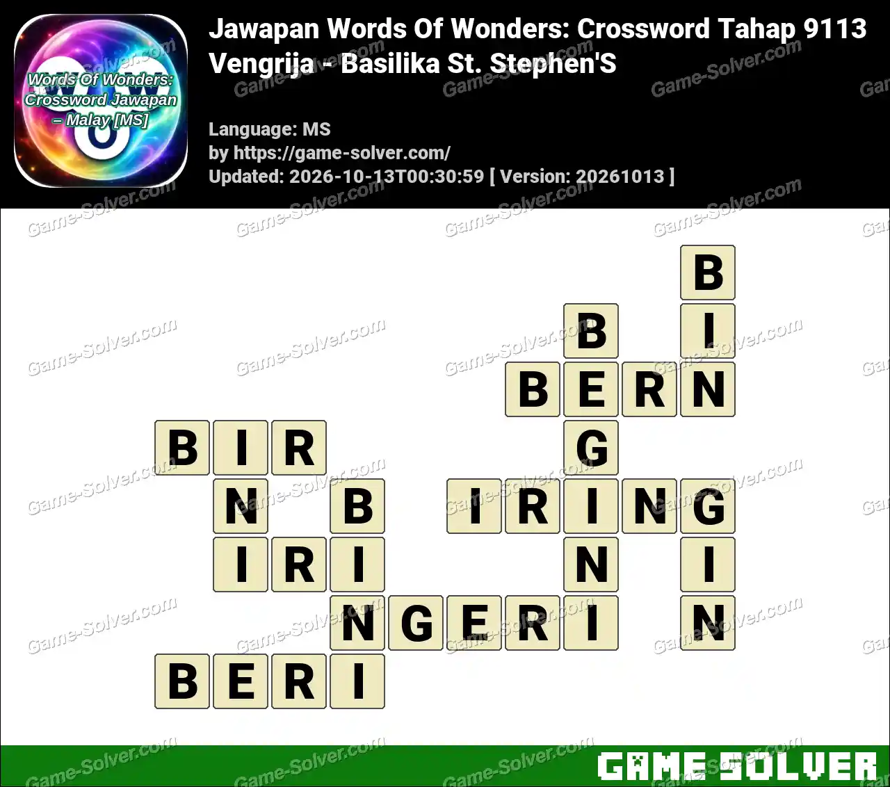 Jawapan Words Of Wonders: Crossword Tahap 9113 – Vengrija – Basilika St. Stephen’S